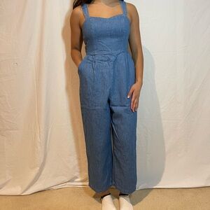 Chambray Adjustable Strap Crop Length Jumper